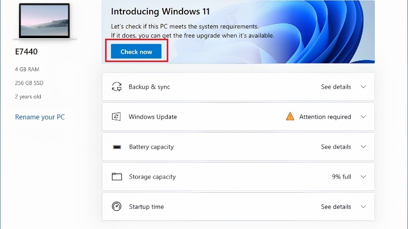 Dùng công cụ PC Health Check của Microsoft bước 3 Dùng công cụ PC Health Check của Microsoft bước 3