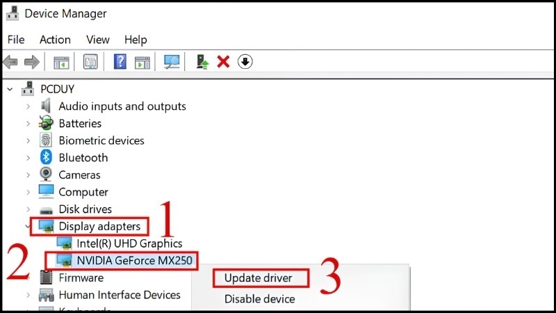 Cập nhật driver card màn hình bằng Device Manager bước 2 Cập nhật driver card màn hình bằng Device Manager bước 2