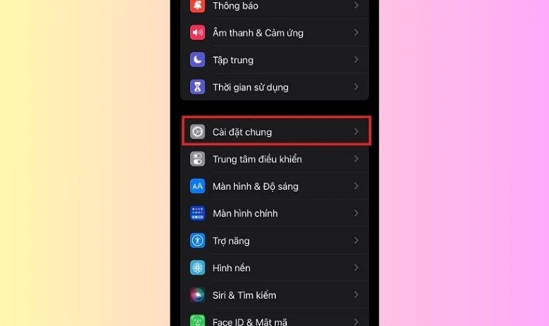 Chọn vào mục Cài đặt chung