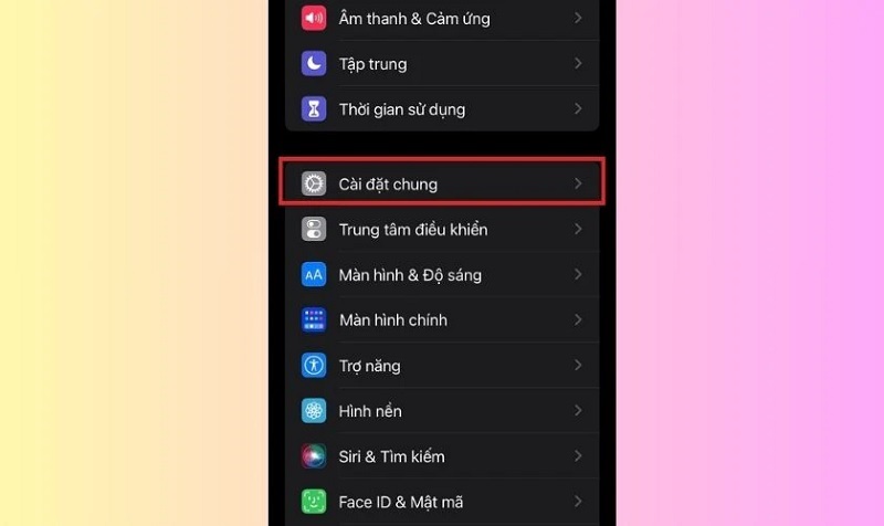 Chọn vào mục Cài đặt chung