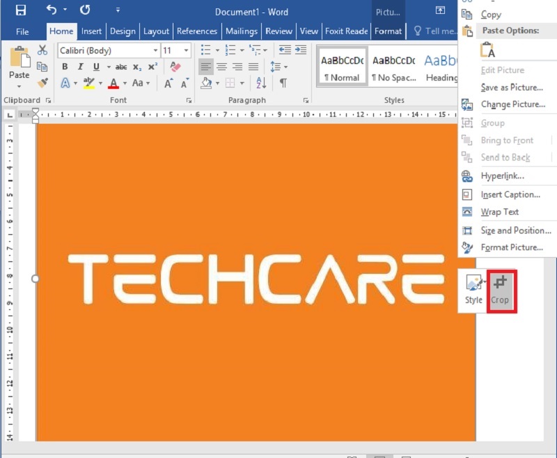 Click chuột phải rồi chọn Crop