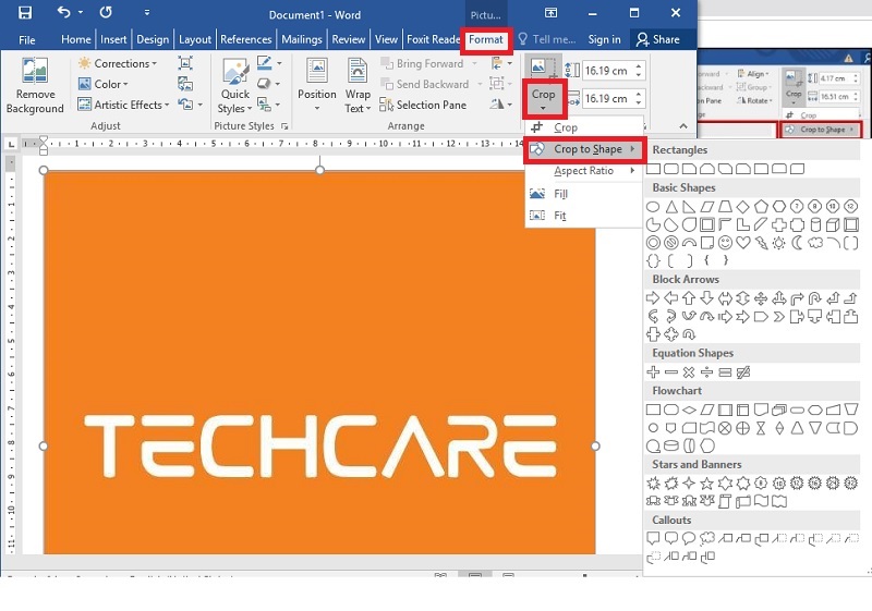 Chọn mục Crop to Shape