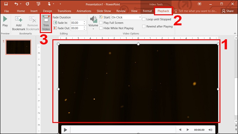 Chọn video, vào thẻ Playback, nhấn Trim Video Chọn video, vào thẻ Playback, nhấn Trim Video