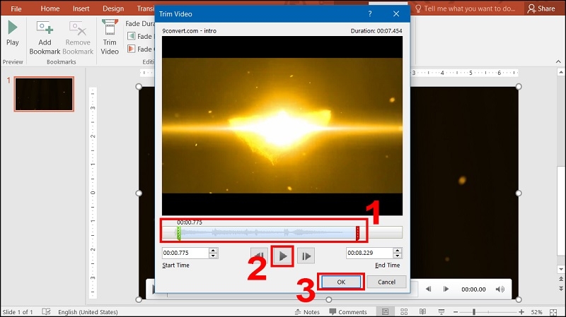 Kéo hai thanh trượt xanh để chọn đoạn video cần giữ, sau đó nhấn OK Kéo hai thanh trượt xanh để chọn đoạn video cần giữ, sau đó nhấn OK