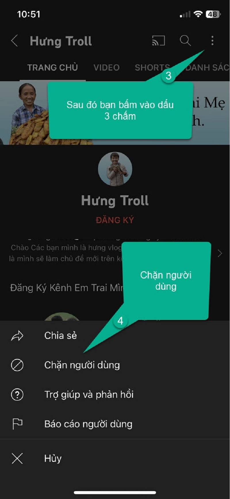 Chọn Chặn người dùng