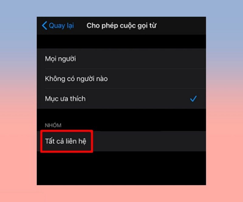 Chọn Tất cả liên hệ ở mục Nhóm