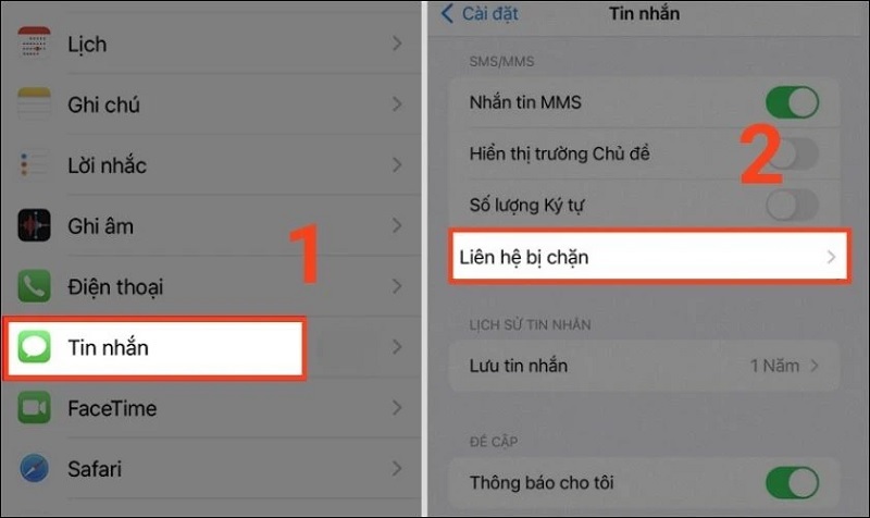 Chọn Liên hệ bị chặn