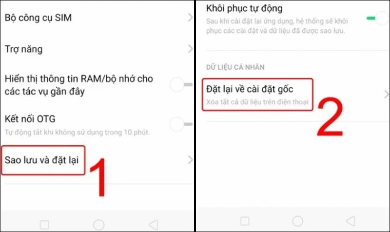 Chọn Đặt lại về cài đặt gốc