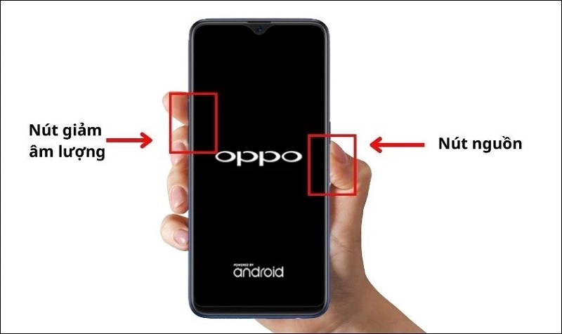 Nhấn giữ đồng thời vào nút nguồn và phím giảm âm lượng