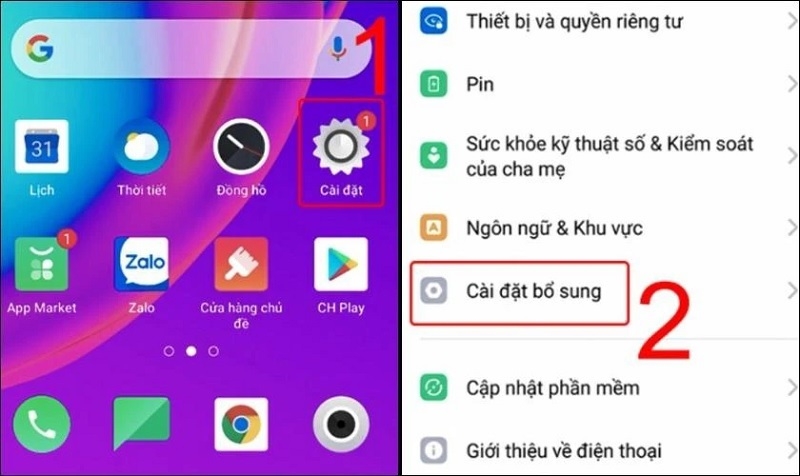 Nhấn vào tùy chọn Cài đặt bổ sung