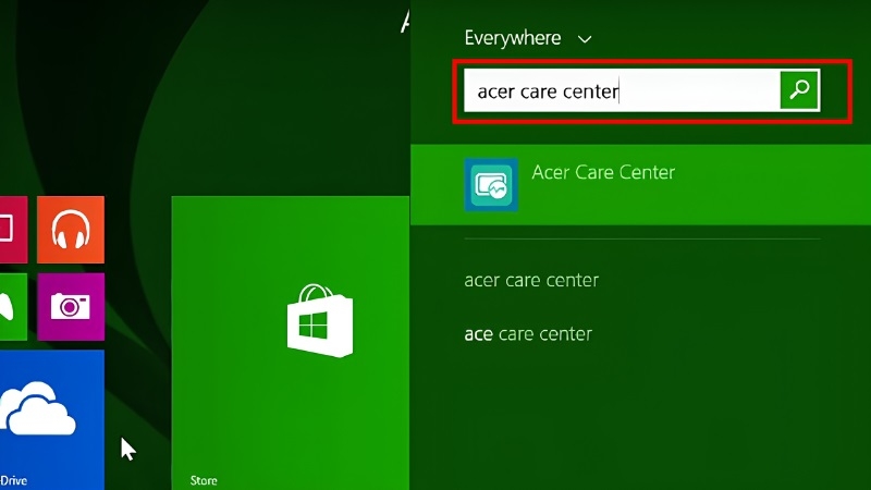 Dùng phần mềm có sẵn Acer Care Center bước 1