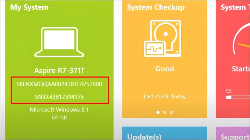 Dùng phần mềm có sẵn Acer Care Center bước 2