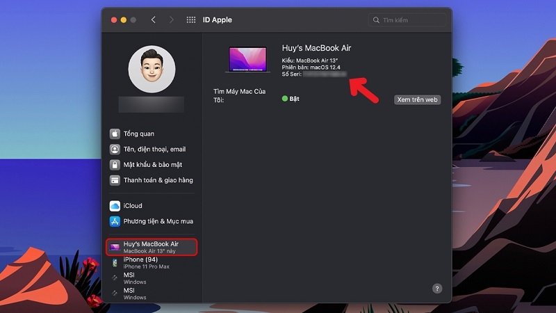 Mục Devices trên trang Apple ID