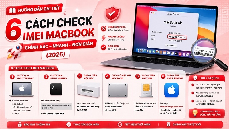 6 cách check IMEI MacBook chính xác, nhanh và đơn giản