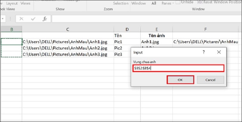 Nhấn nút Ok để chèn ảnh vào Excel
