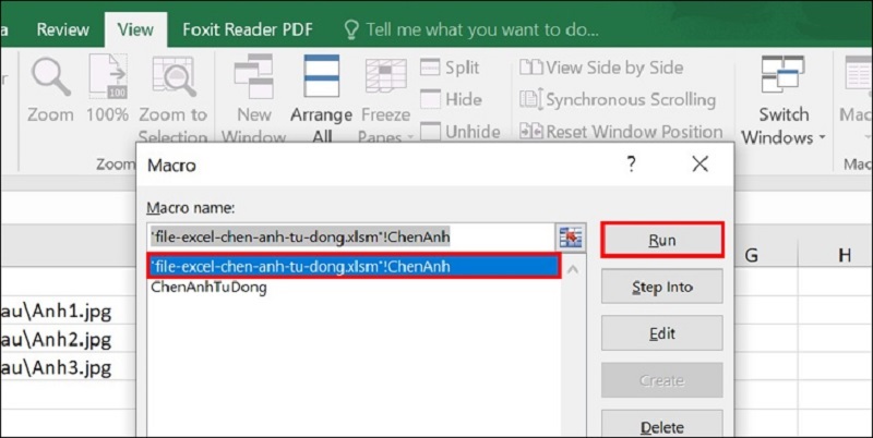 Kích hoạt file bằng cách nhấn nút Run