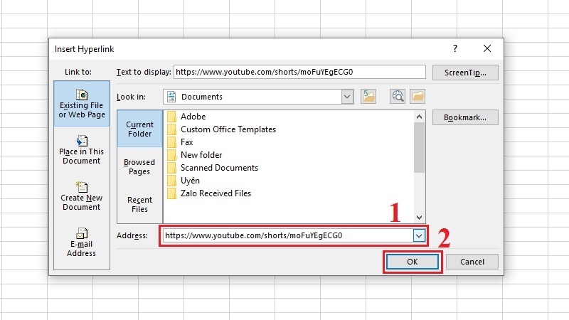 Chèn liên kết video YouTube vào ô Excel bằng tổ hợp phím Ctrl + K Chèn liên kết video YouTube vào ô Excel bằng tổ hợp phím Ctrl + K