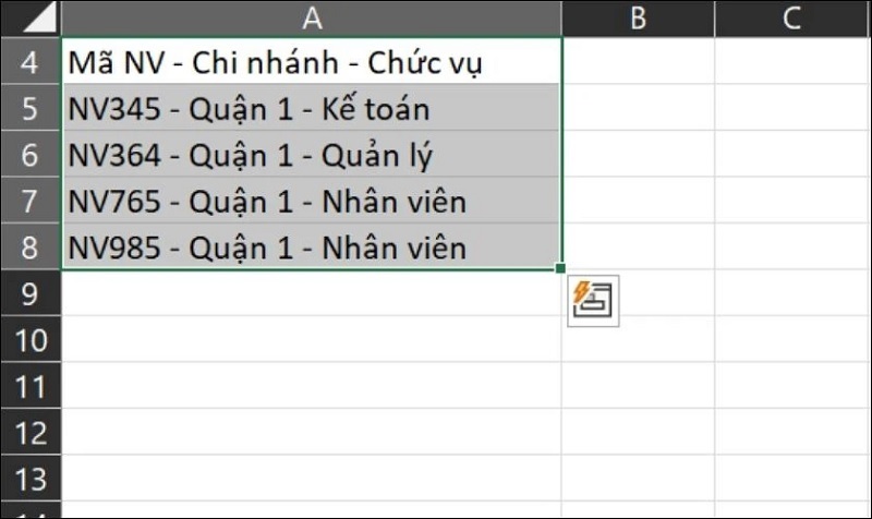 Hãy bôi đen đoạn dữ liệu mà bạn muốn chia đôi