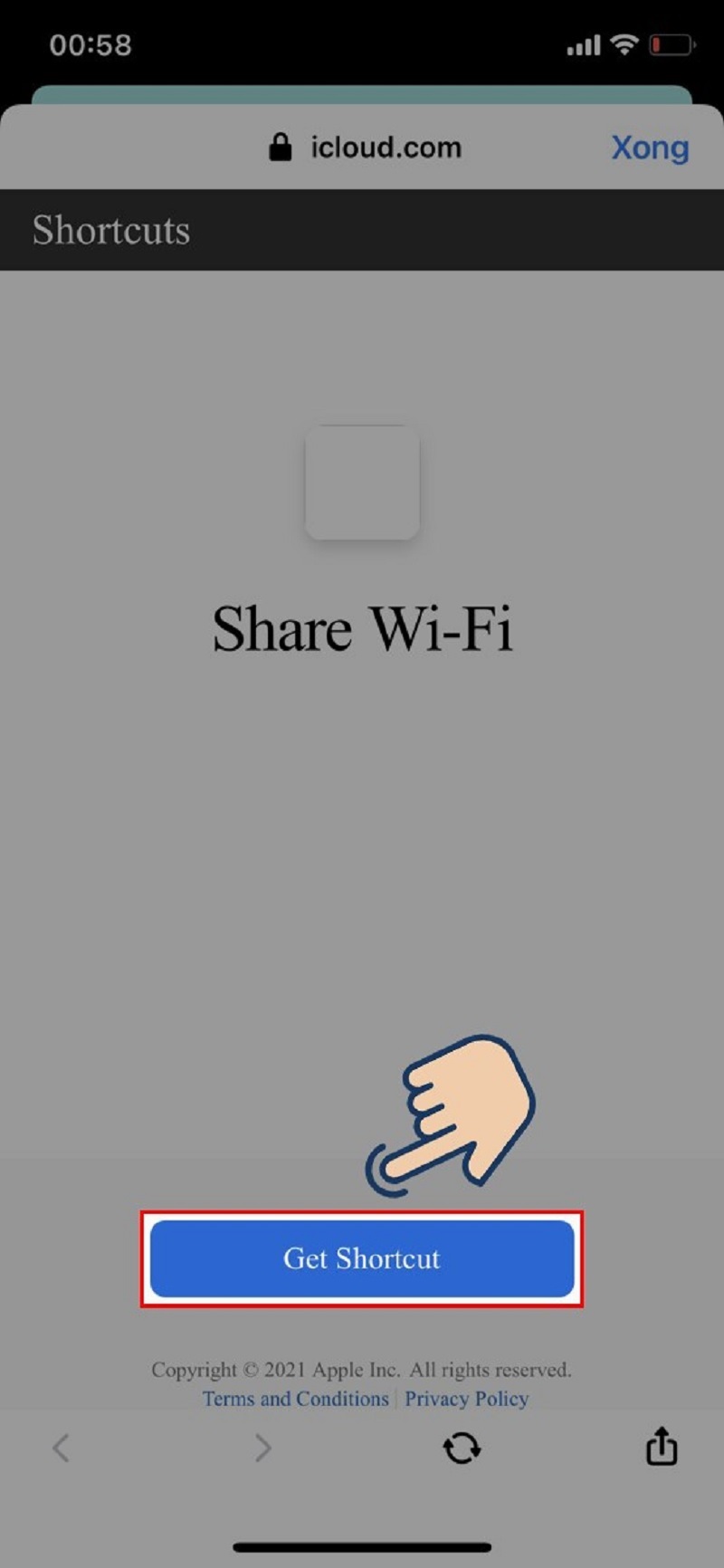 Chọn vào mục Get Shortcut