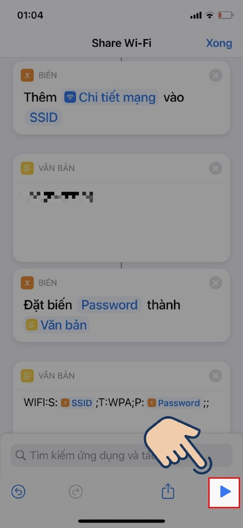 Chọn vào biểu tượng hình tam giác