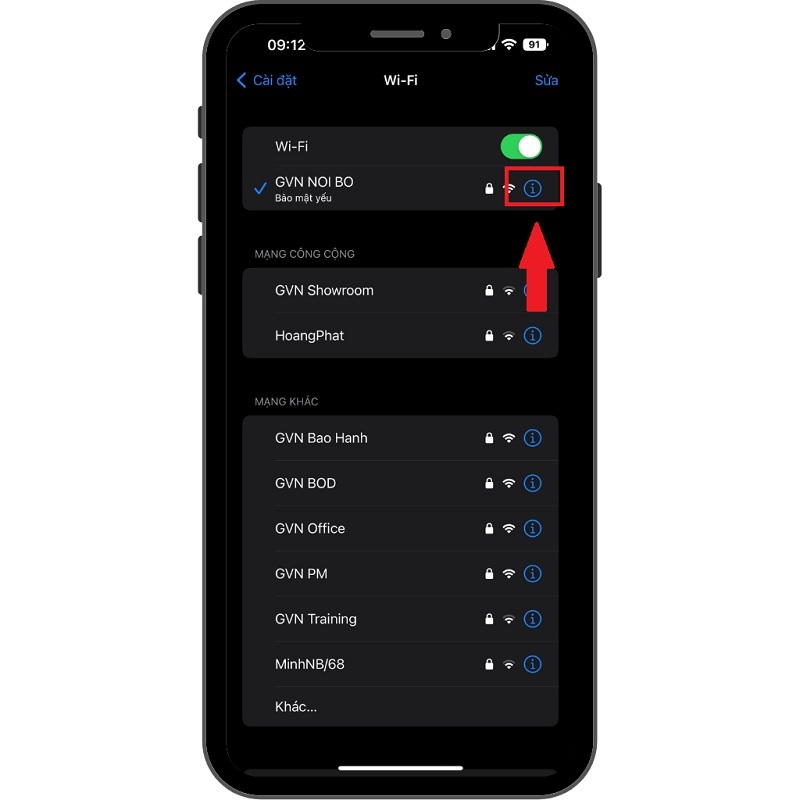 Chọn vào biểu tượng chữ i