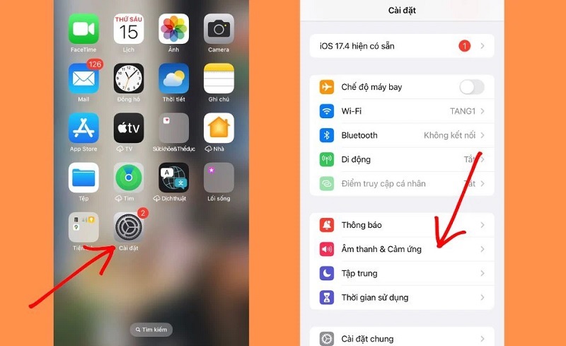Chọn vào mục Âm thanh và cảm ứng
