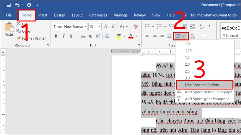 Chọn vào dòng chữ Line Spacing Options