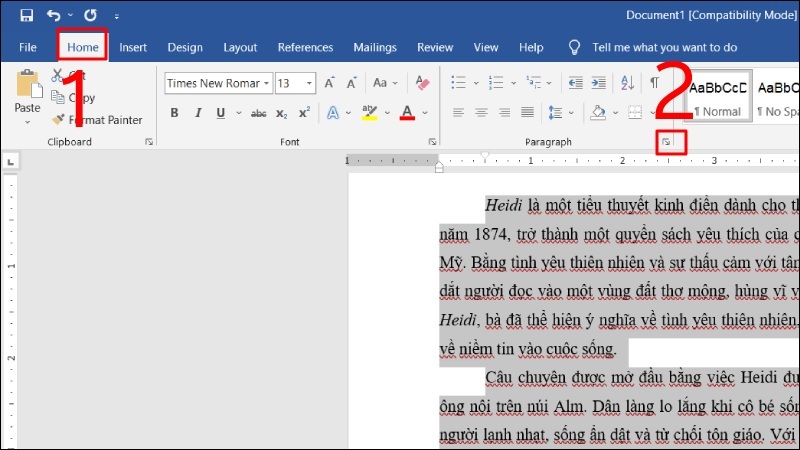 Click vào biểu tượng mũi tên nằm bên dưới góc phải mục Paragraph