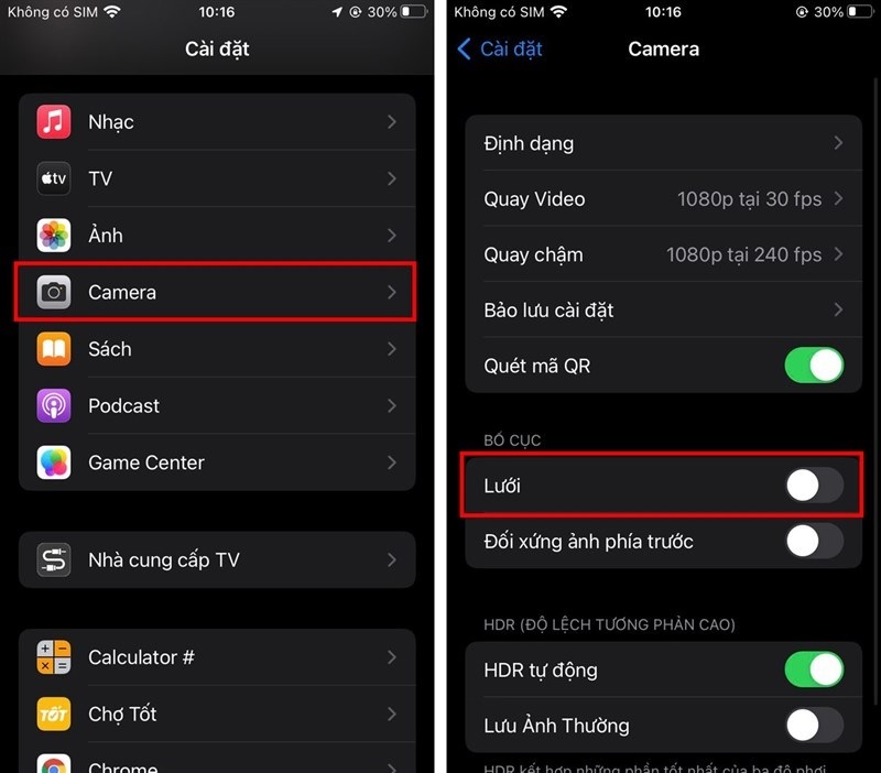 Sử dụng chế độ lưới khi chụp