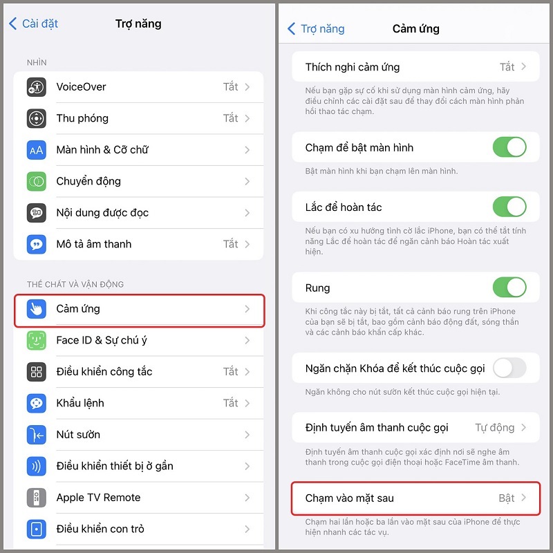 Chọn Chạm vào mặt sau