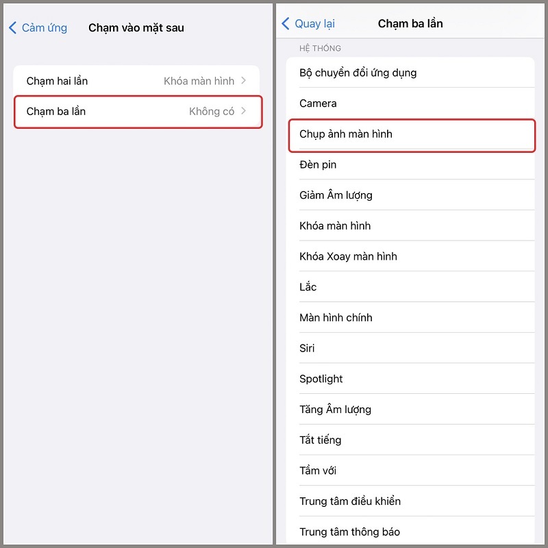 Chọn mục Chụp ảnh màn hình