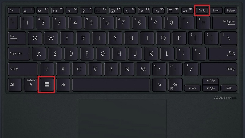 Vị trí phím PrtSc + phím Windows trên bàn phím laptop ASUS