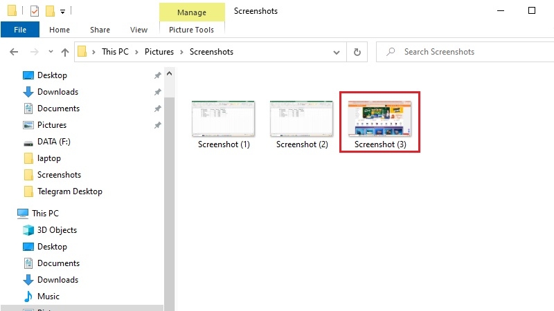 Thư mục Pictures > Screenshots chứa ảnh chụp màn hình
