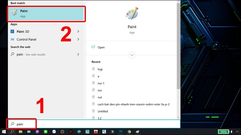 Mở ứng dụng Paint trên Windows Mở ứng dụng Paint trên Windows