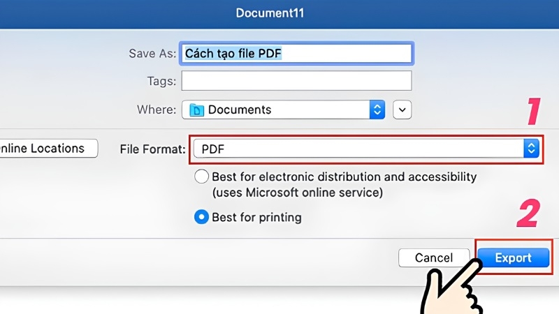 Chọn PDF ở mục Format rồi bấm nút Export Chọn PDF ở mục Format rồi bấm nút Export