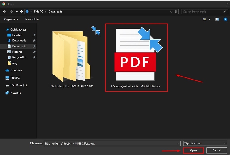Chọn đúng file PDF cần chuyển