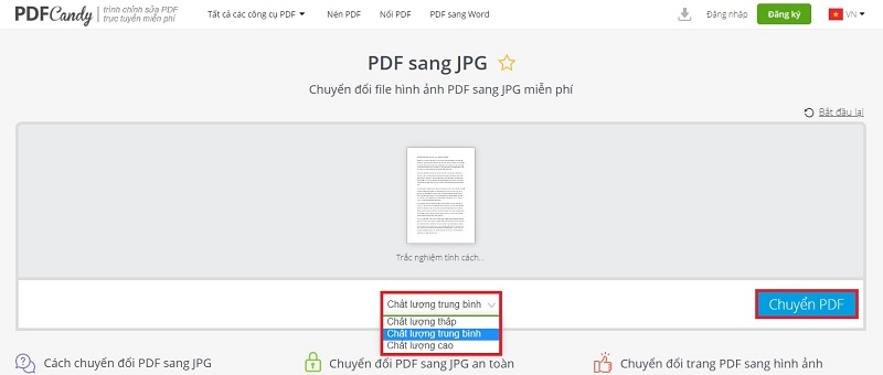 Tùy chọn chất lượng ảnh khi chuyển đổi trên PDF Candy