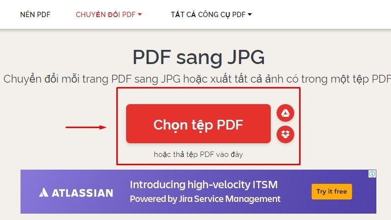 Nhấn vào nút chọn tệp PDF