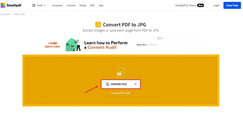 Giao diện tải file PDF lên trang SmallPDF