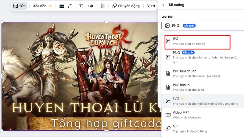 Chuyển đổi bằng Canva bước 2