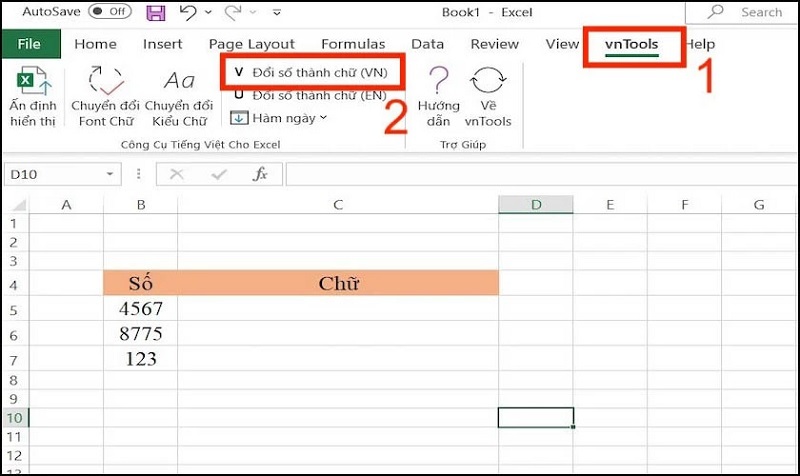 Chọn vào tính năng đổi số thành chữ