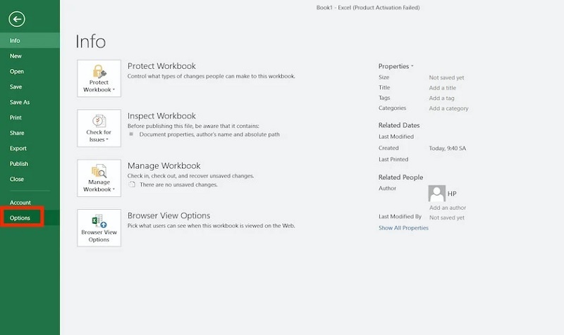 Chọn vào mục Options