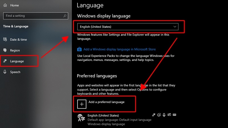 Nút Add a language trong mục Language & region Nút Add a language trong mục Language & region