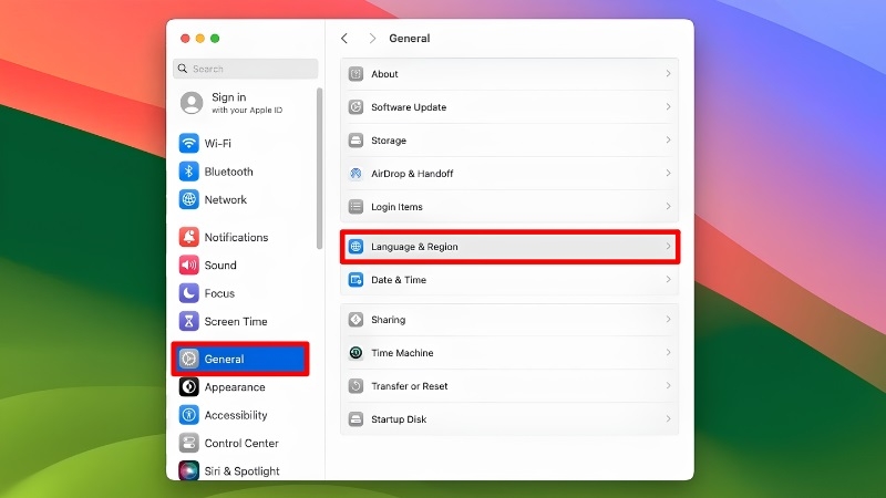 Chọn Language and Region trên macOS Chọn Language and Region trên macOS