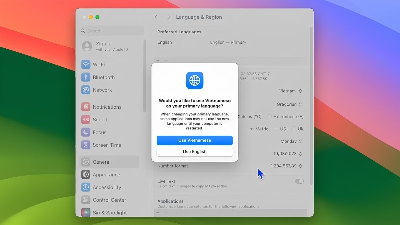 Xác nhận chuyển ngôn ngữ chính sang Tiếng Việt trên macOS Xác nhận chuyển ngôn ngữ chính sang Tiếng Việt trên macOS