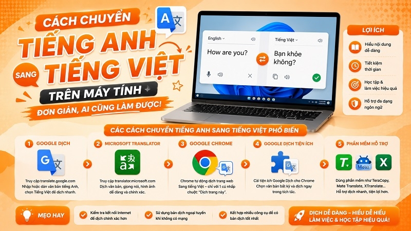 Cách chuyển tiếng Anh sang tiếng Việt trên máy tính đơn giản, ai cũng làm được