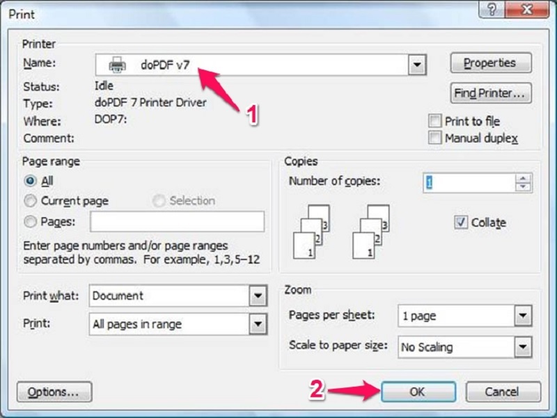 Chọn doPDF v7 ở mục Name
