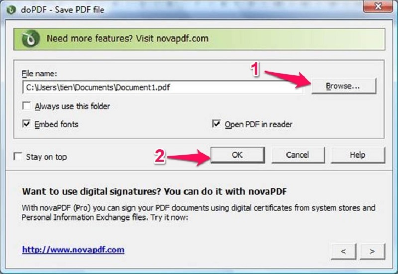 Chọn vị trí lưu file