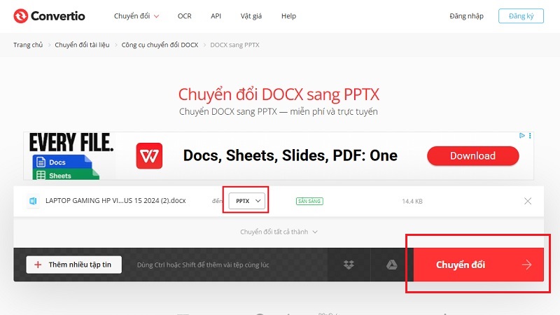 Chuyển đổi bằng công cụ online bước 3
