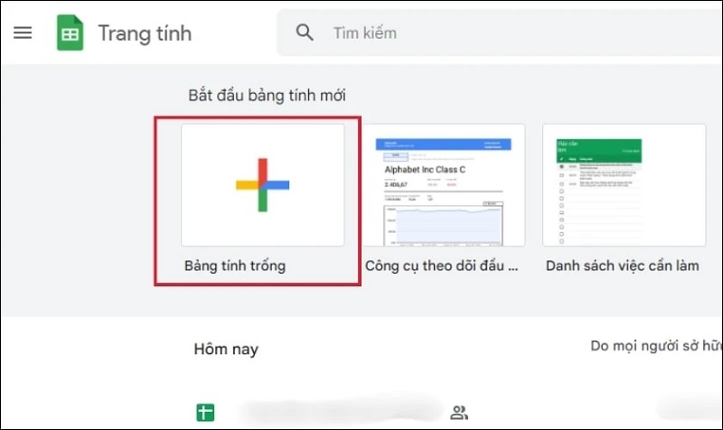 Mở ứng dụng Google Sheets